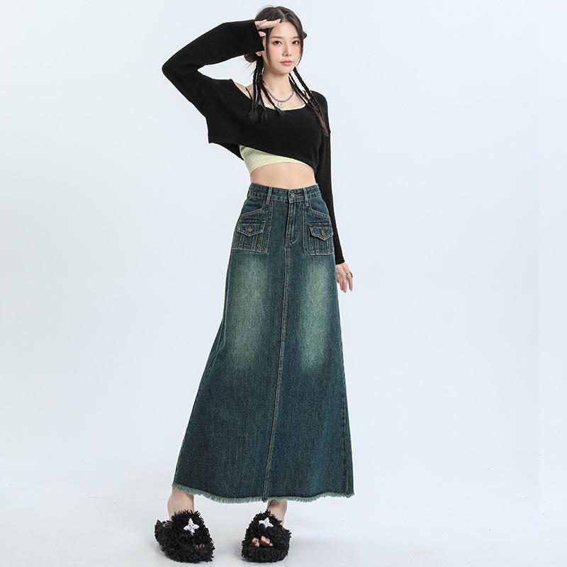 

Ретро Джинсовая Юбка А-силуэта с высокой талией для женщин на весну и осень Новая Юбка свободного кроя, облегающая бедра, для фигуры «груша» XXL