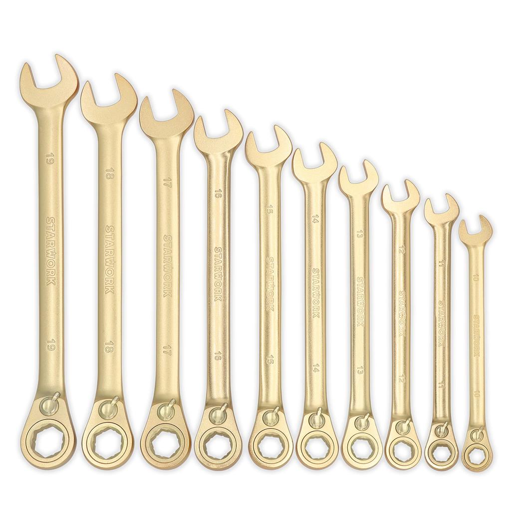 Set of 20 STARWORK Golden Ratchet Wrench Head Gear XL Ratchet Wrench Set Storage Bag Included Dual-use Non-Slip (SAE/Metric)