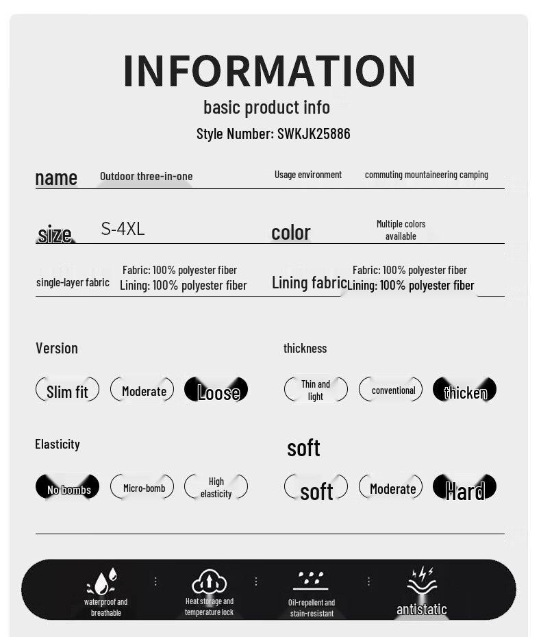 Maoren Unisex 3-in-1 Outdoor Windproof Fleece Jacket