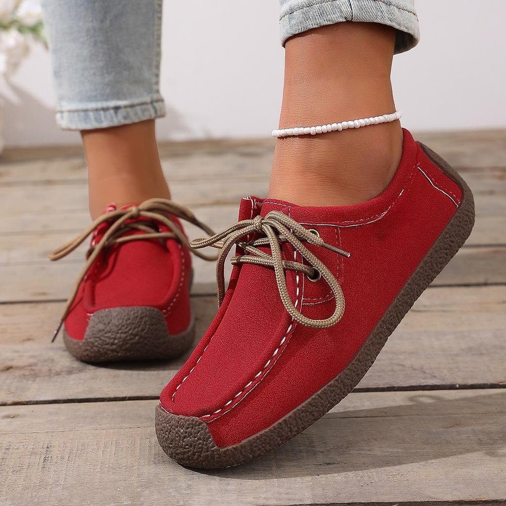 Neuer Eingang Damen Freizeitschuhe 2026 Wildleder Leder Flache Schuhe Sneaker Schnürung Mokassins Damenschuhe Modische Loafer Übergröße 35-42