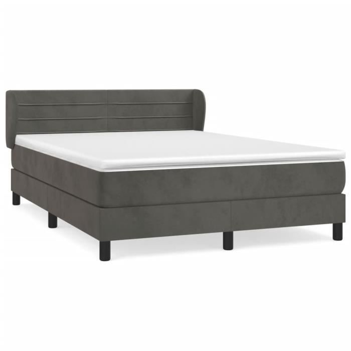 3127548 vidaXL Lit à sommier tapissier et matelas Gris foncé 140x190cm Velours