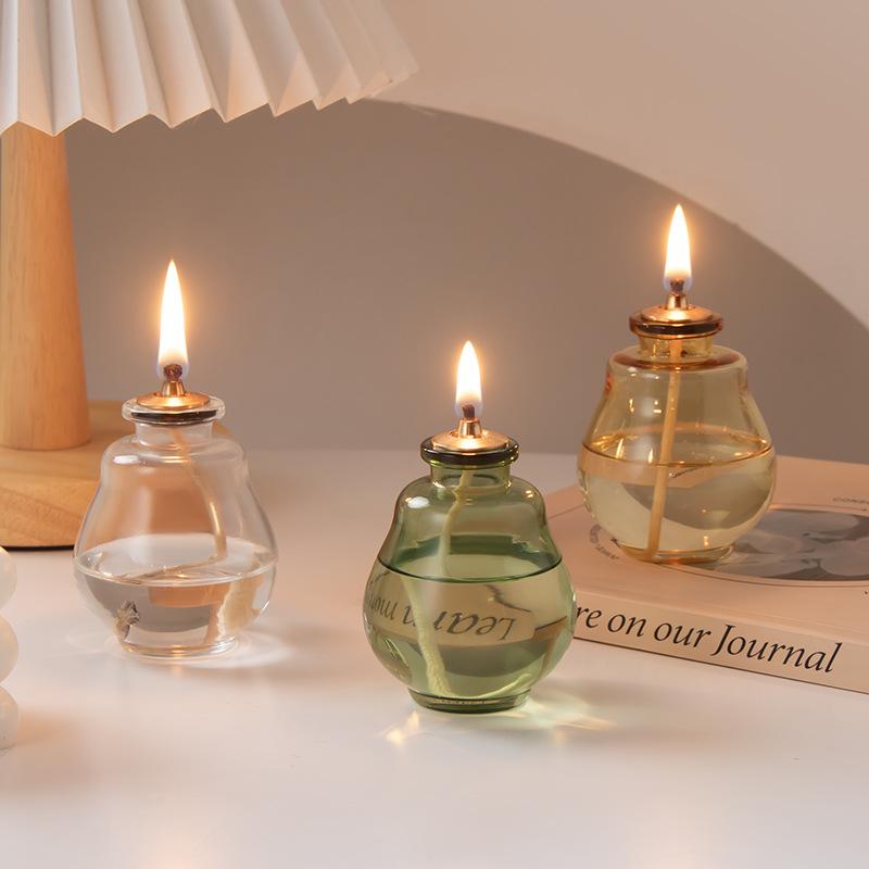 Čirá skleněná olejová lampa Kulatý tvar Bez kouře Držák na svíčku pro ghí Čajová svíčka Minimalistická domácí dekorace