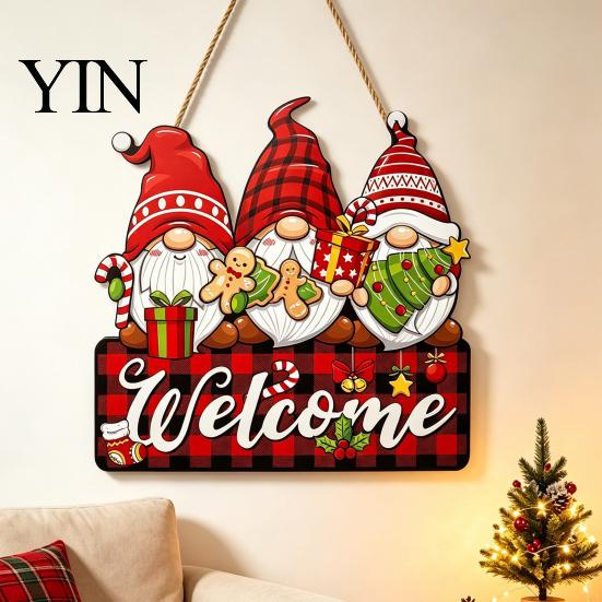 Solid Wood Christmas Decoration Gnome Wooden Hanging Pendant, Cartoon Ornament, Merry Decorative Craft Door Sign for Home Shop Holiday Party Hanger