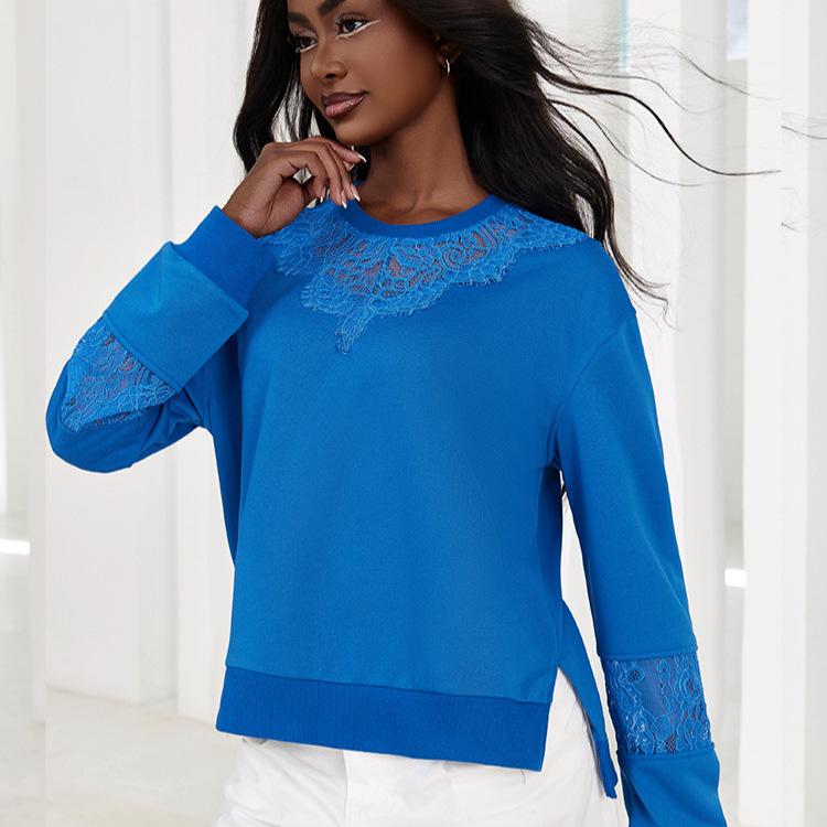 Sweet Cool Lace Trim Cropped Pullover Hoodie Women’s Casual Top