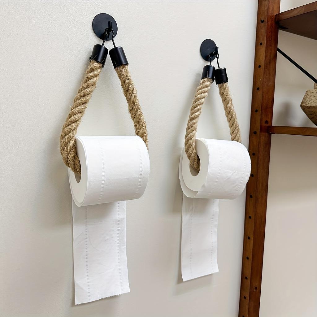 1pc Hemp Rope Self-Adhesive Wall Mounted Toilet Paper Holder - Towel Storage Rack for Home Use