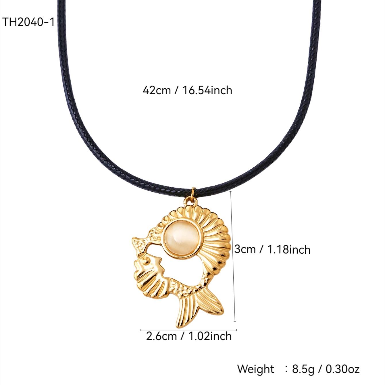 

Пляжное Преувеличенное Персонализированное Очарование Нержавеющая Сталь Покрытие 18К Золотом С Камнем Кошачий Глаз Подвеска Двойная Рыба Ожерелье Для Женщин