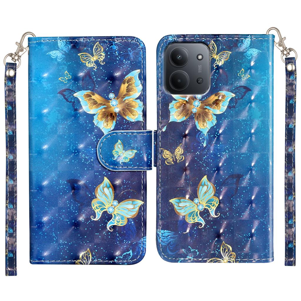 For Xiaomi Redmi 15C 4G (EU) (173mm)/15C 5G (EU) (173mm)/Poco C85 4G (173mm) Case Pattern Print Leather Phone Cover with Strap