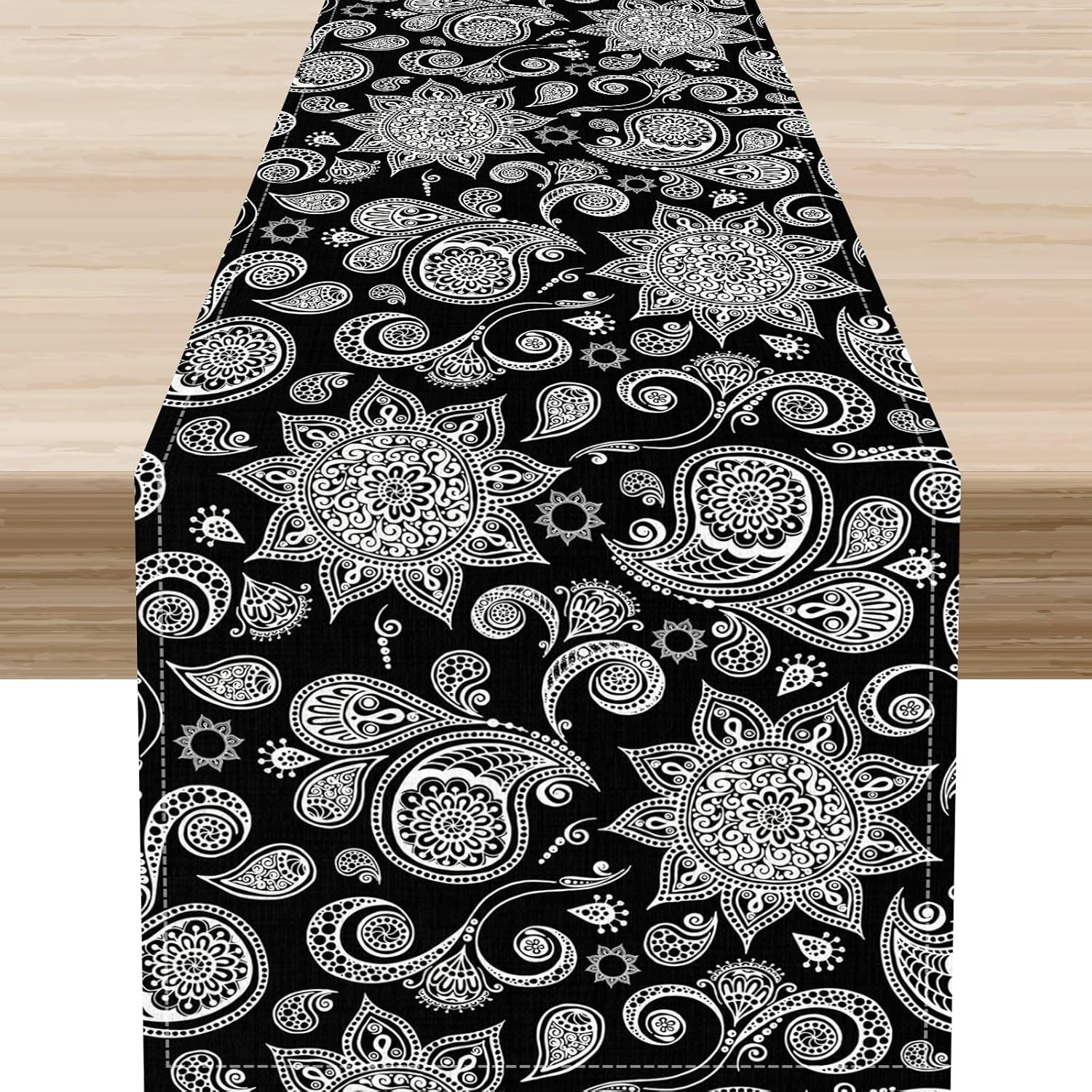 

Summer Blue Floral Swirled Pattern Linen Table Runner Dresser Scarf Table Decor Vintage Farmhouse Table Runners Home Party Decor 150x33cm 59x13inch