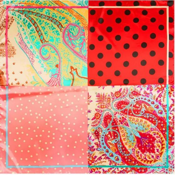 

90*90CM Silk Scarf Luxury Brand Dots and Cashew Design Print Bandana Women Silk Foulard Handkerchief Office Lady Neckerchief 90x90cm