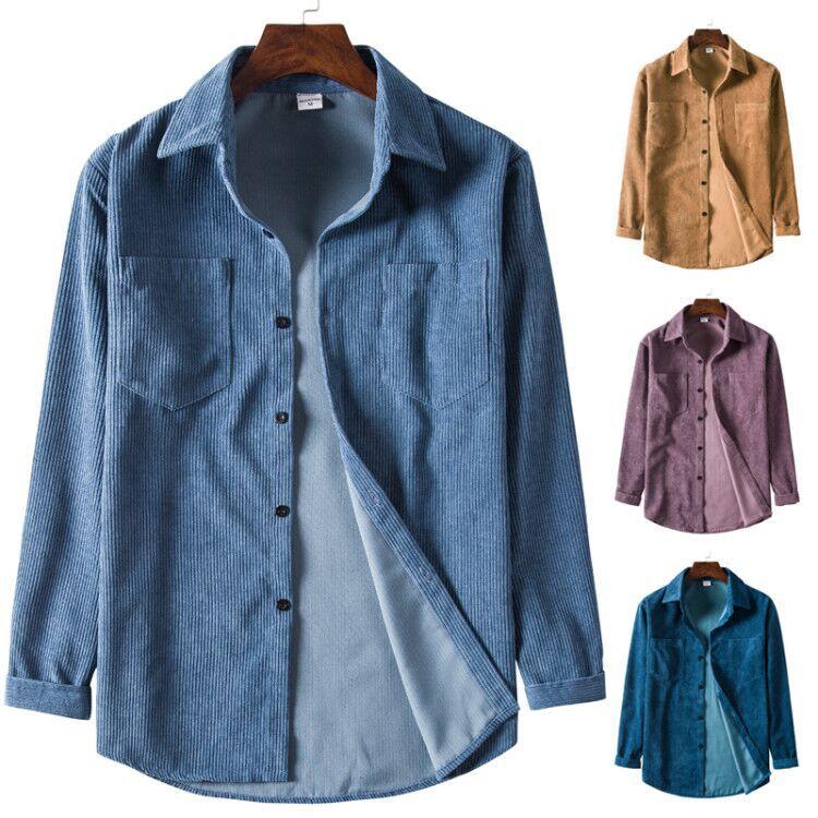 Men's Autumn Casual Long-sleeved Corduroy Solid Color Lapel Shirt