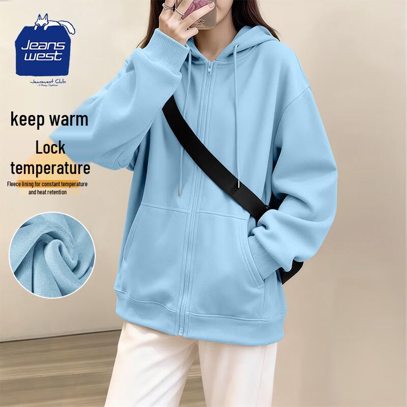 JEANSWEST CLUB Women s Fleece Lined Full-Zip Hooded Sweatshirt L