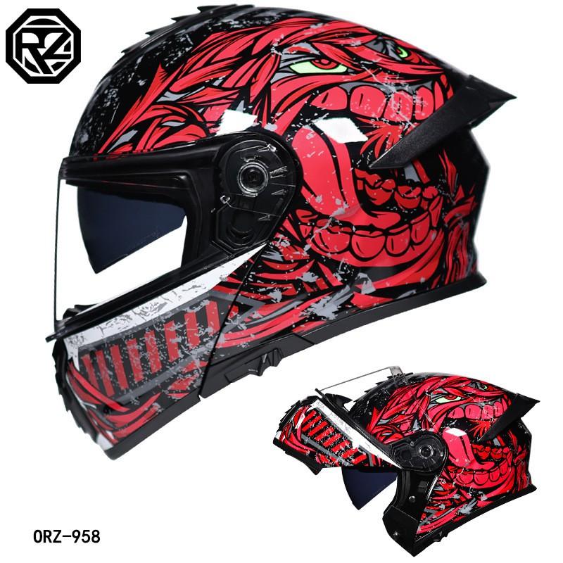 Orz Motorcycle Modular Helmet Dual Visor With Spoiler Full Face Open Men Women All Season Bluetooth Ready