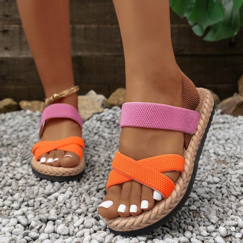 Women's Flat Roman Sandals, Cross Strap Soft Sole Beach Shoes, Plus Size Casual Student Summer Sandals