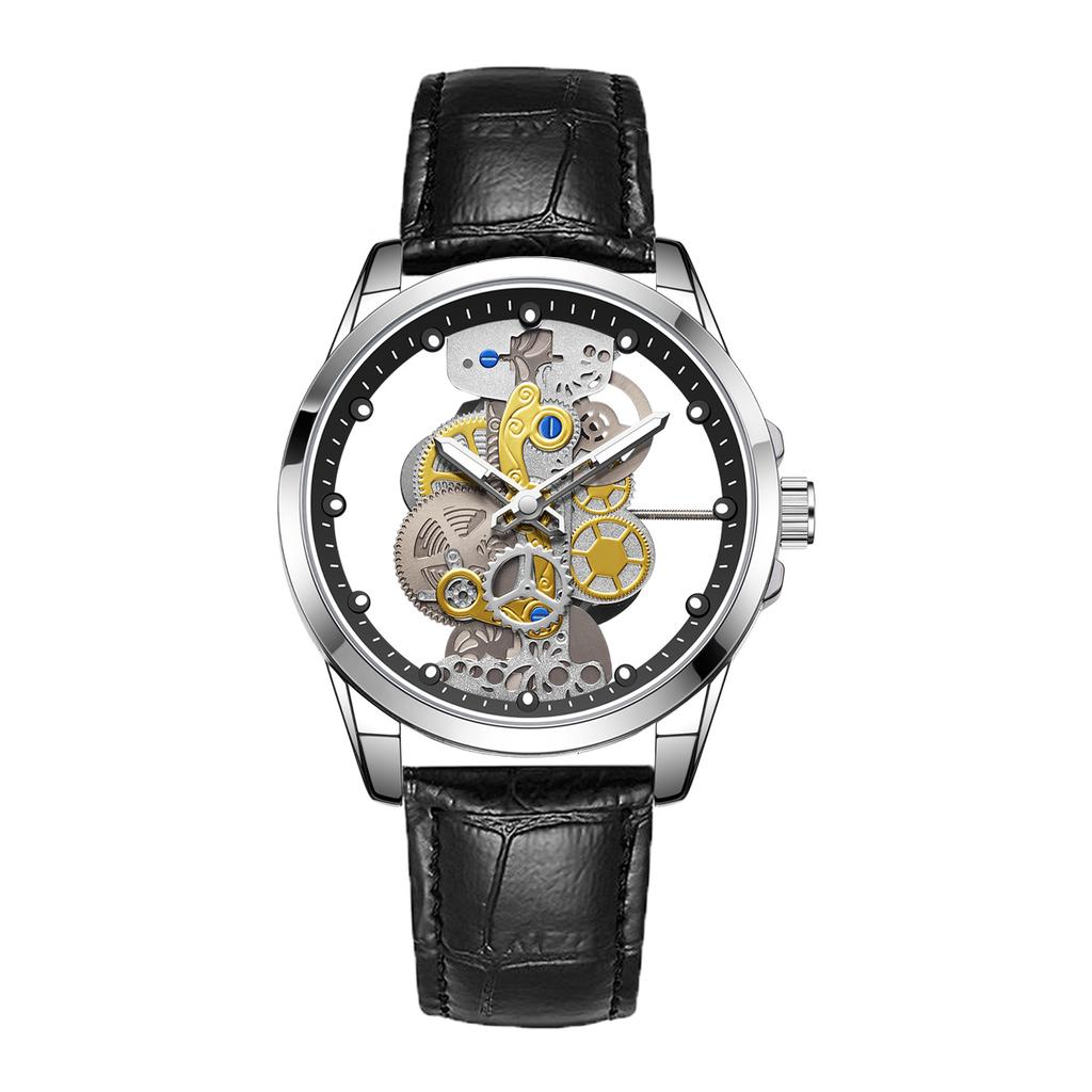 Doppelseitige Skelett Herrenuhr Hoher Wert Leuchtend Trend Mode Mechanischer Sinn Gutaussehend Quarz Herrenuhr