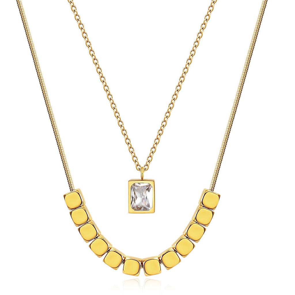 European & American 3D Rhinestone Square Clavicle Necklace Set - Versatile Fashion Jewelry for Women