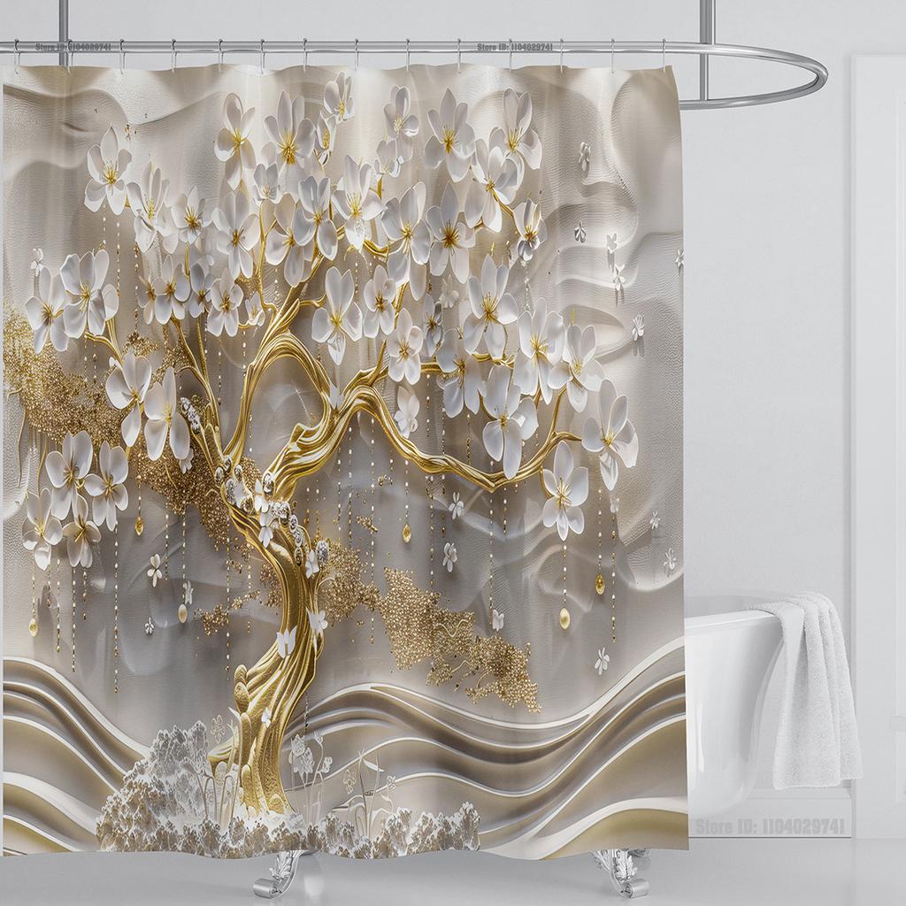 3D Stereo Beautiful Flower Printing Bathroom Curtain Waterproof Polyester Shower Curtain Home Decoration Curtain with Hooks