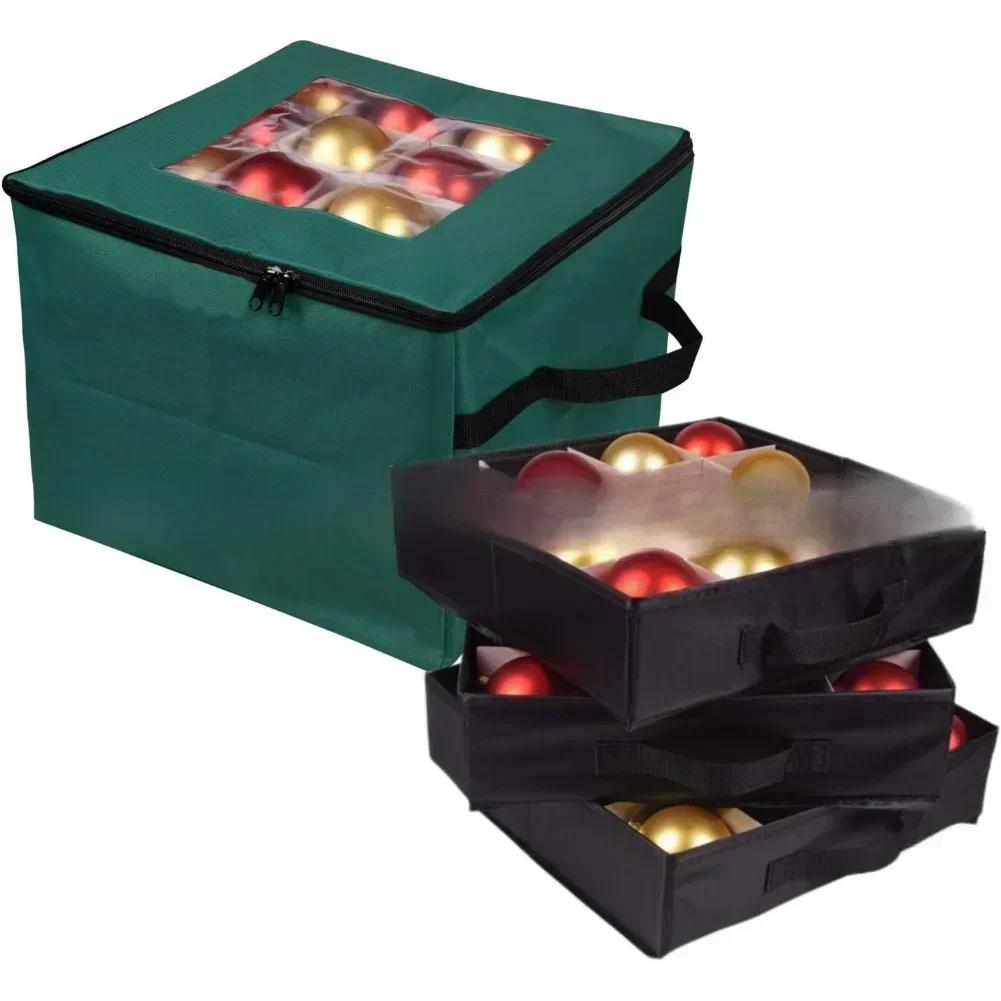 

Christmas Ornament Storage Bag With Dividers Holds Up To 48 Balls And Includes 3 Removable Trays For Easy Access зелёный
