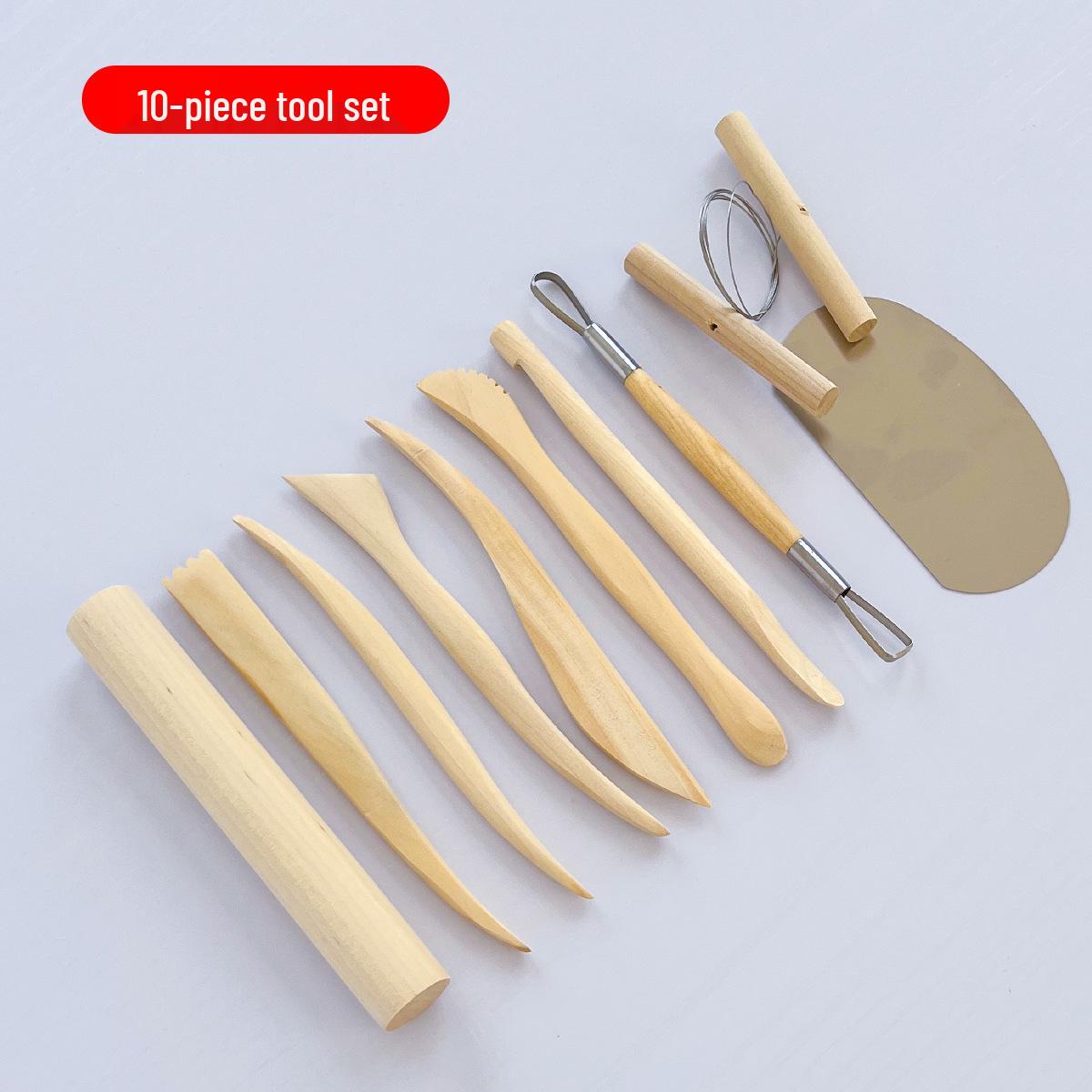 10-Piece Wooden Pottery & Sculpture Tool Set for Clay & Polymer Clay