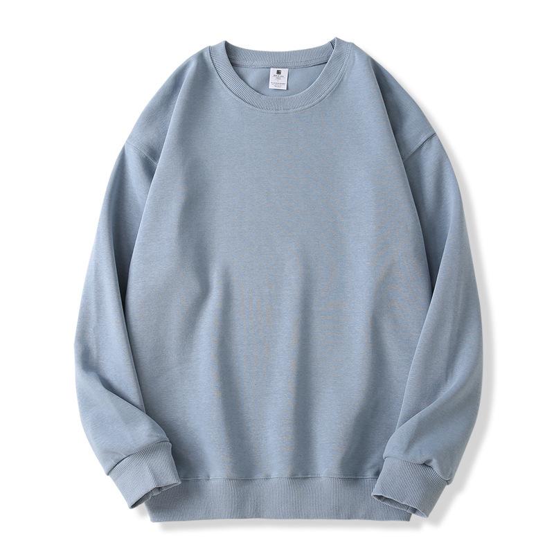 2025 Winter Men's Pure Color Cotton Round Neck Hoodie - Trendy Couple Youth Pullover with Print