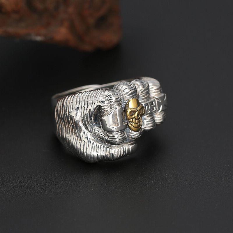 Estilo Dominante y Exagerado Anillo de Calavera Puño Retro Anillo de Moda para el Dedo Índice de Hombre