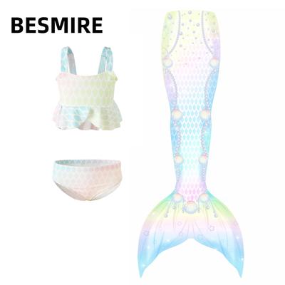 Set Costum de Baie din Trei Piese Sirena pentru Copii - Costum de Spectacol Bikini Printesa