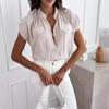 GMXIA Women's Fashion Casual Summer Solid Color Print Short Sleeve V-Neck Blouses & Shirts