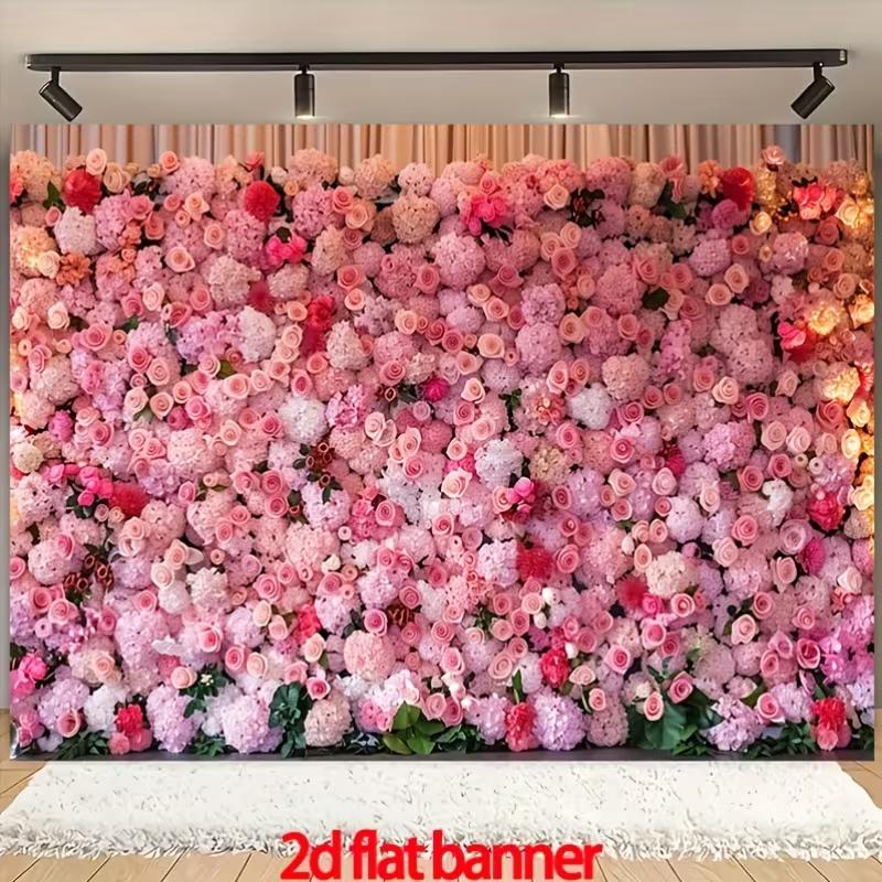 2D Pink Flower Wall Backdrop Cloth for Romantic Wedding Ceremony Bridal Shower Photoshoot
