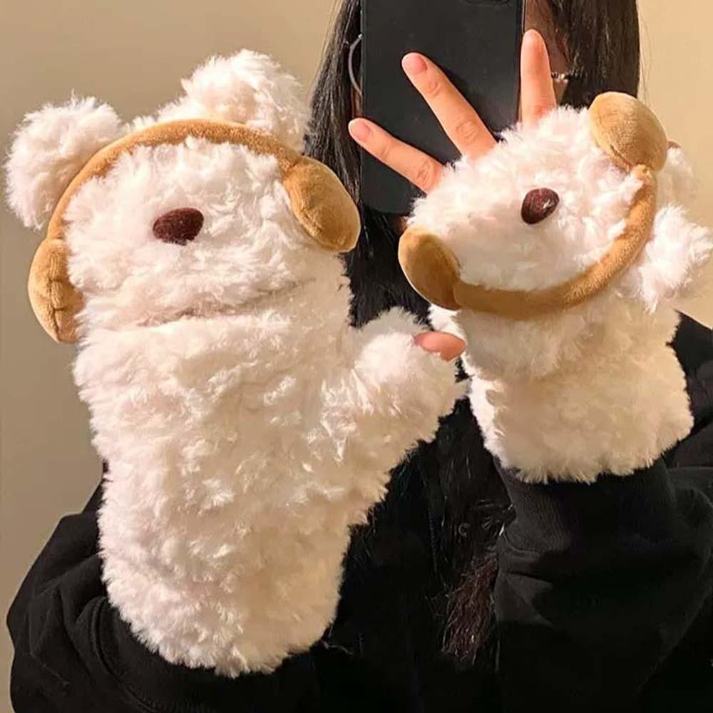 Windproof Winter Plush Gloves Flip-top Anti-cold Mittens Creative Cartoon Bear Gloves Outdoor