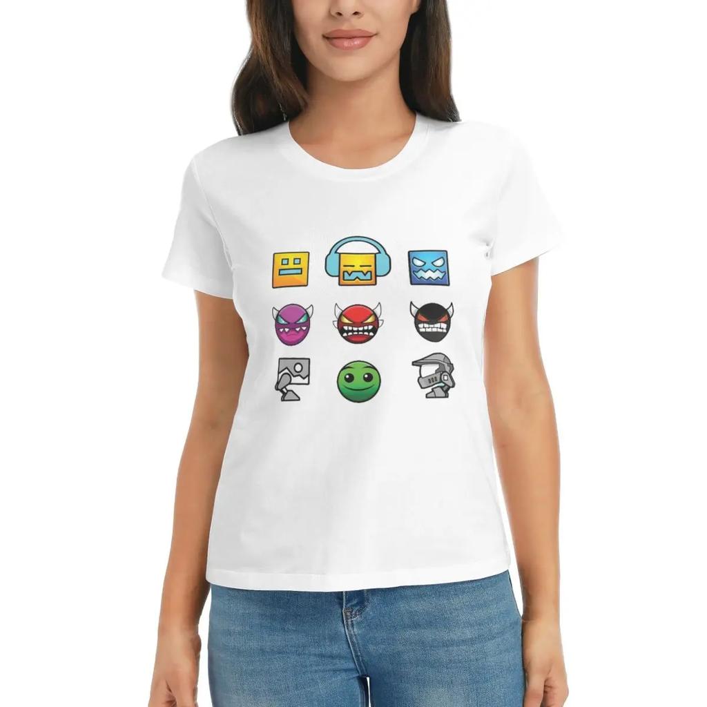 Damen T-Shirt Geometry Dash Sommer Kurzarm T-Shirts Rundhals Baumwolle T-Shirts Kleidung Tops Streetwear