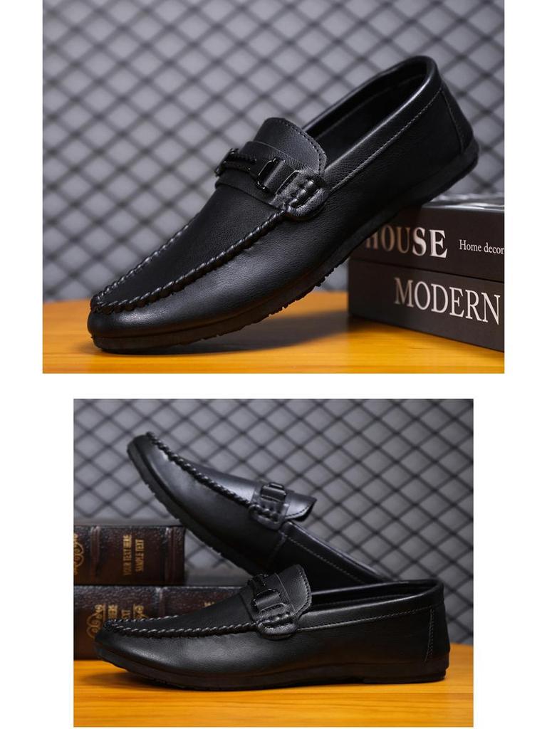 Men's Summer 2025 British-Style Casual Leather Loafers - Soft Sole, Trendy One-Step Drive Shoes