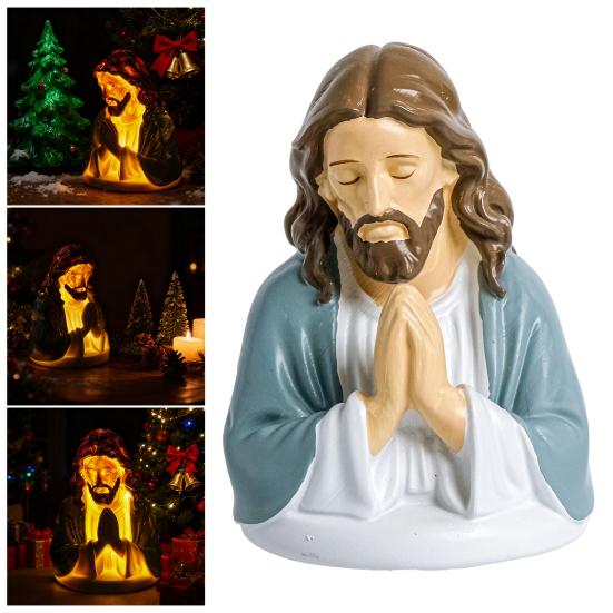Christmas Night Light Santa Prayer/Jesus Prayer/Bathtub Snowman/Santa Reading LED Table Lamp Winter Resin Sculpture for Mantel Shelf Bedside Decor