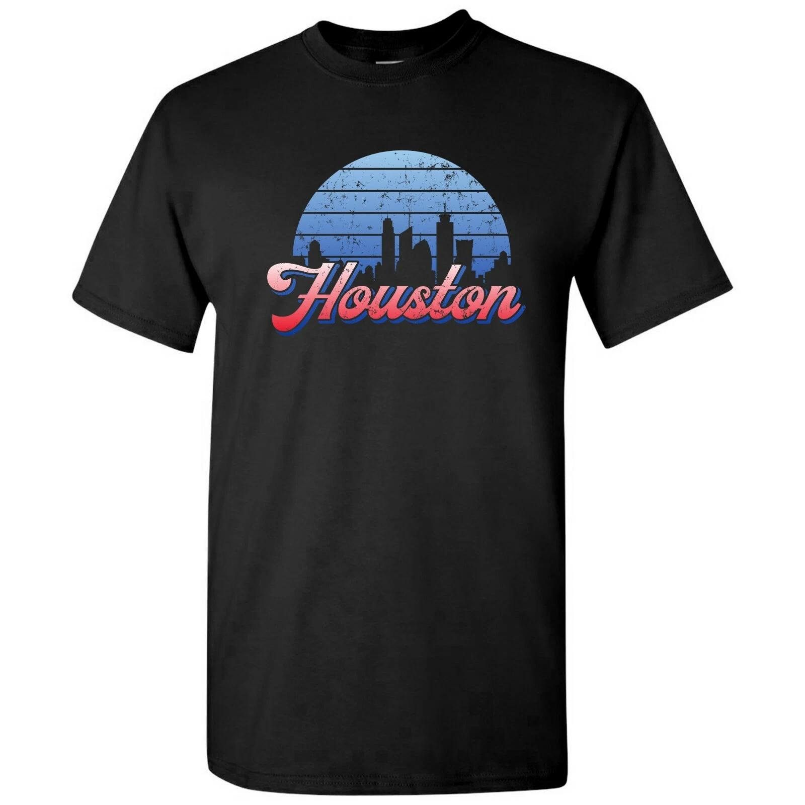 Houston TX Retro Skyline Sunset - Home State Pride Summer T Shirt - Black S