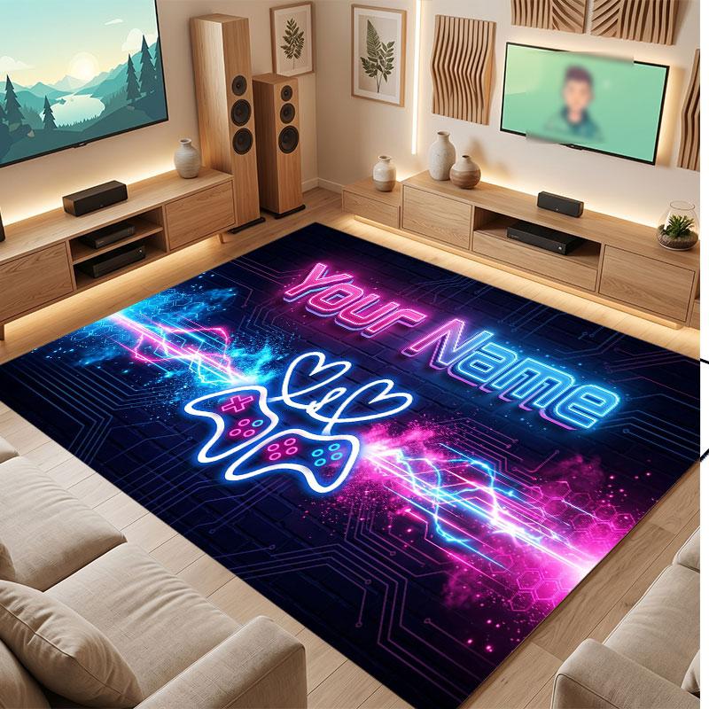 Stadt Cyberpunk Thema Kristall Samt Boden Teppich Personalisiert Benutzerdefinierter Name Text Warmer Teppich Heimdekoration