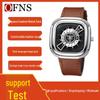 OFNS Men's Creative Square Leather Strap Sport Waterproof Quartz Watch