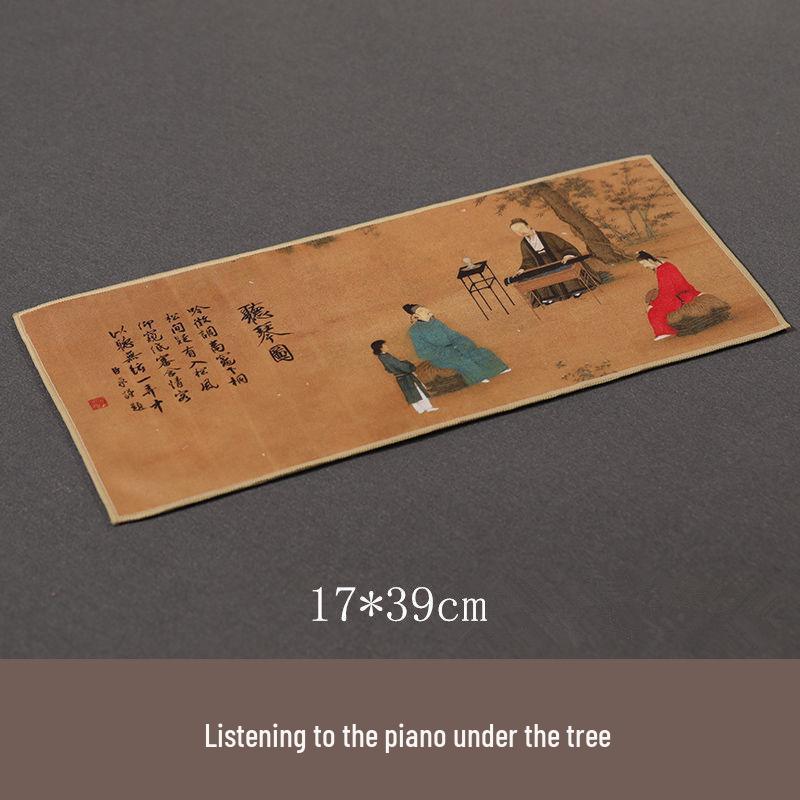 Semišová retro utěrka na čaj inspirovaná čínskou tušovou malbou - Absorpční, oboustranný podtácek pro čajové soupravy a stoly