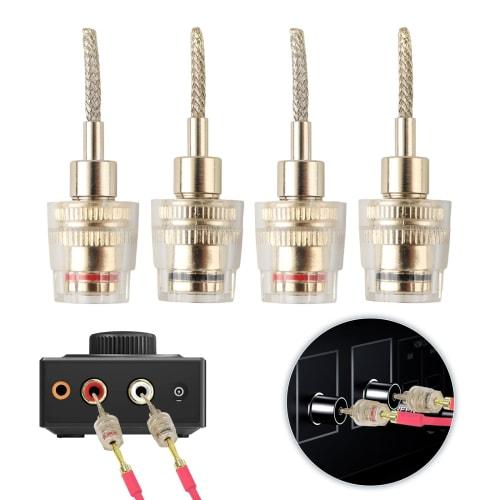 YIK TUNG 4mm Banana Plug Conversion Connectors, 24K Gold Plated, for Speaker Cables, Banana Plug Conversion Needles, Set of 4, Red and Black