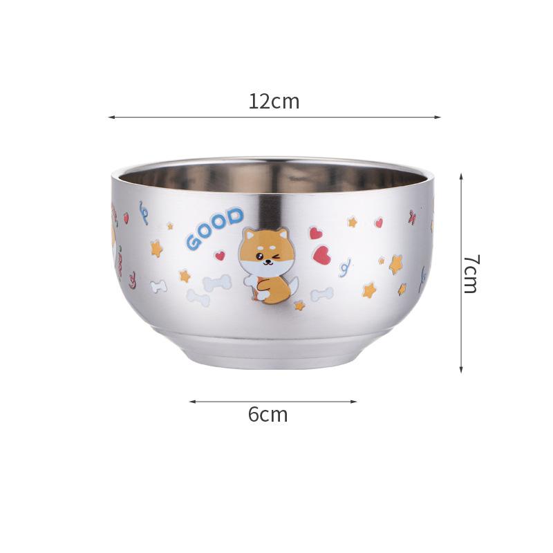 Desene animat Strat dublu Orez Ramen Boluri din oțel inoxidabil pentru copii Terci de tăiței Bol mic Bucătărie Veselă metalică Recipient pentru alimente