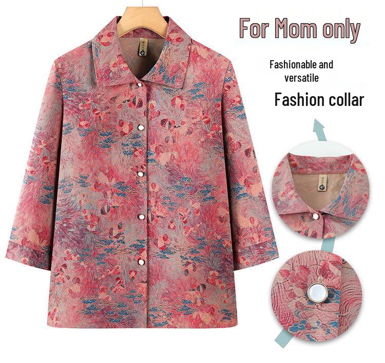Women's Grandma-Style Two-Piece Set: Three-Quarter Sleeve Top and Pants for Middle-Aged and Elderly, Perfect Summer Outfit