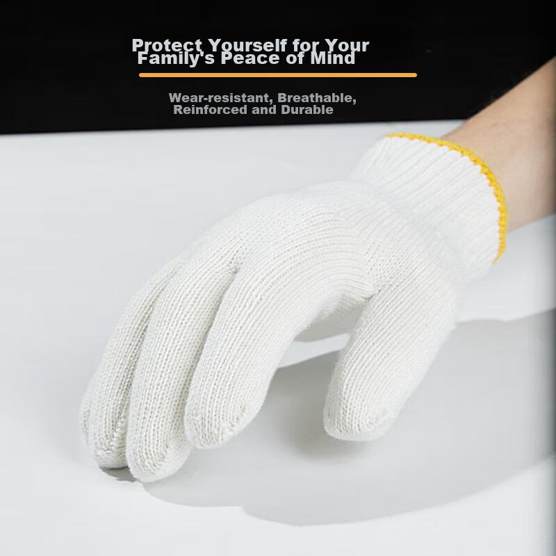 Gongpinxing Cotton Work Gloves, Industrial Grade, Breathable, Non-Slip, Wear-Resistant, Yellow Edge, 30 Pairs