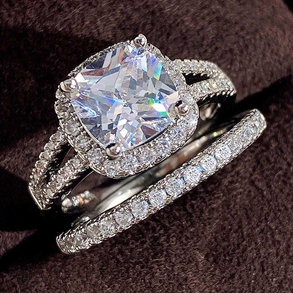 2Pcs Fashion, Inlaid with Synthetic Zircon, Fashionable Versatile Ring.