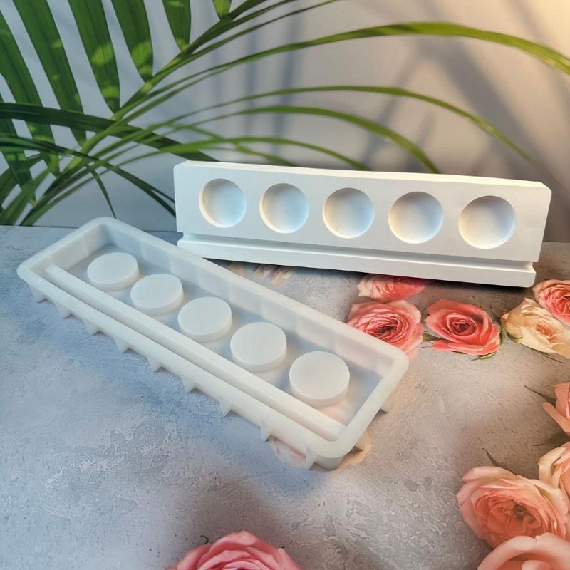 Long Candle Holder Molds, Five Hole Tealight Holder Molds Base Molds for DIY Craft Tealight Holder Home Decorations