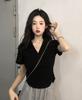 Women's Summer Slim Fit Korean-Style Polo T-Shirt with Ice Silk and Irregular Hem