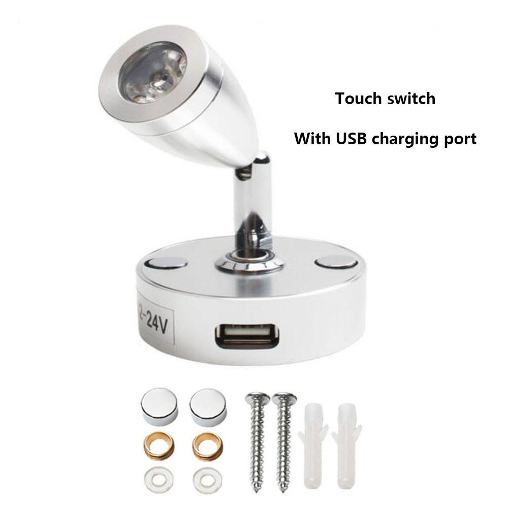 DC12V 24V RV Boat LED Reading Light Flexible Wall Lamp for Bedroom Interior Motorhome with USB Charger Port
