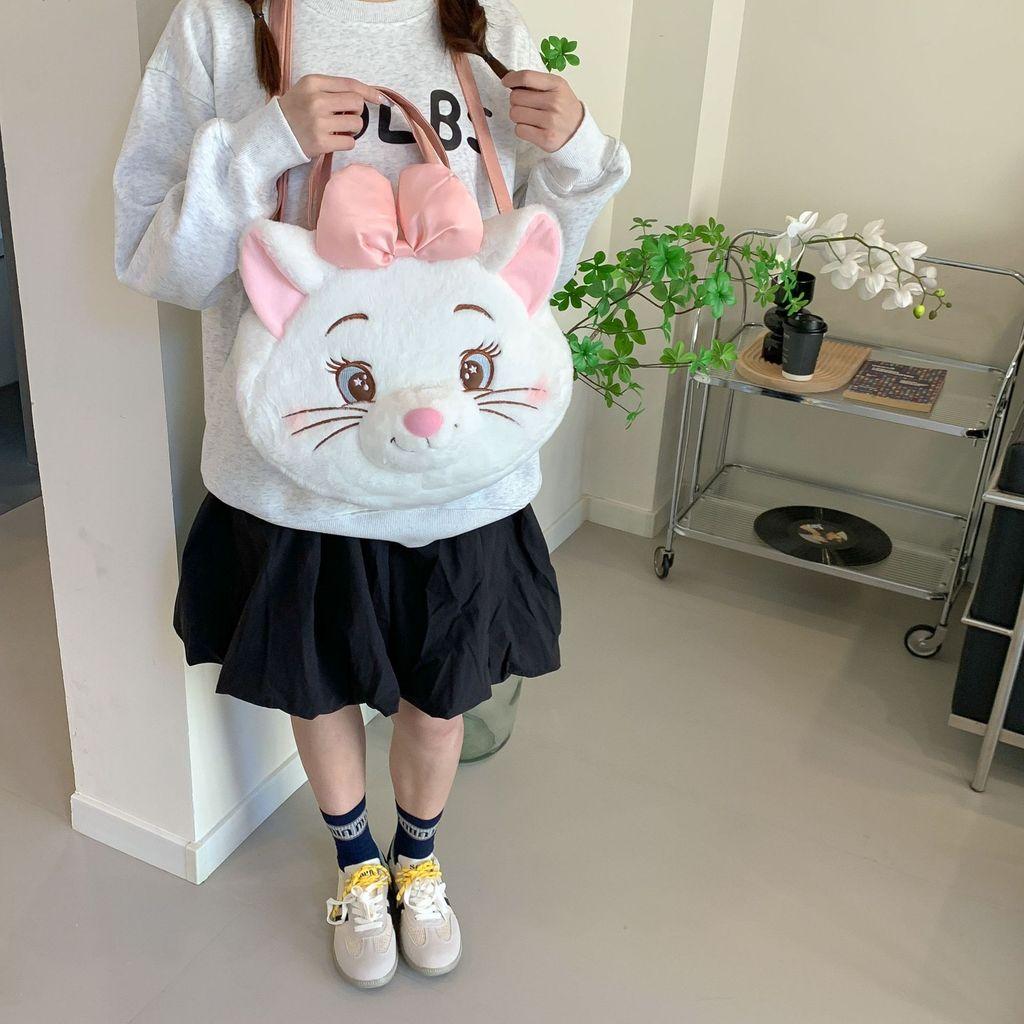 Cute White The Aristocats Cartoon Large Capacity Plush Backpack For Daily Use