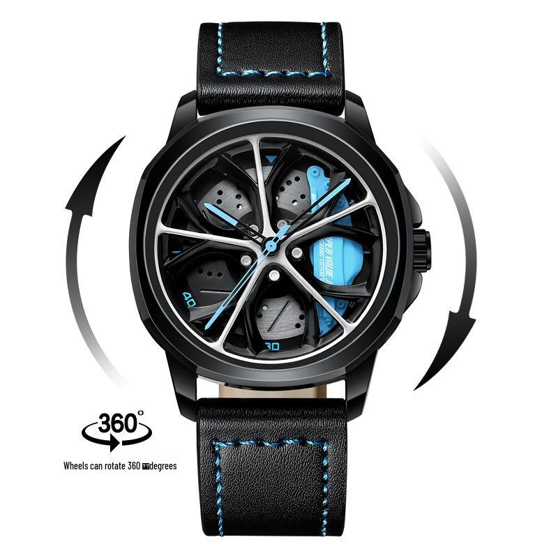 SVJ Men's Wheel Watch: Cross-border Bestseller with 3D Hollow Design & Car Mod Brake Caliper