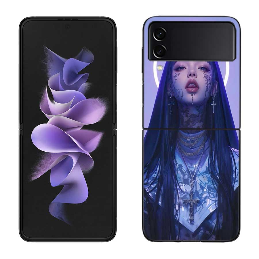 Dark Nun Phone Case For Samsung Z Flip 7 6 5G Galaxy Z Flip 5 4 3 Black Hard Cell Cover Luxury PC Shell Coque