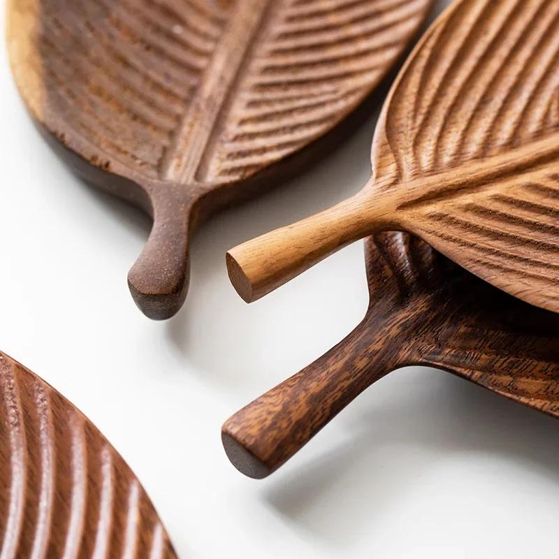 Leaf Plate, Walnut Leaves, Refreshment Plate, Home Wooden Tea Table, Solid Wood, Dry Brew Tea Tray, Tea Cup Tray, Wooden