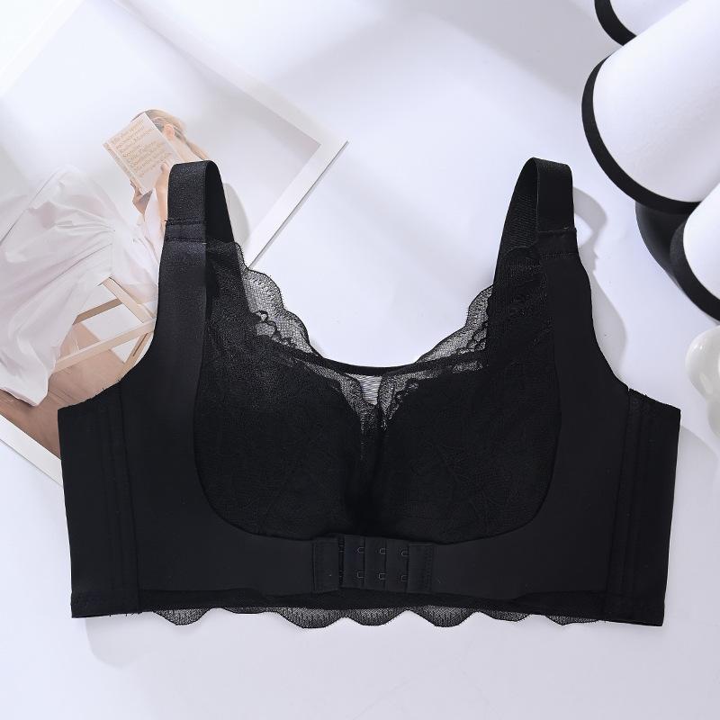 

New lace sexy rimless bra gathers thin adjustable type breathable breasts 44/100cd through cup чорний