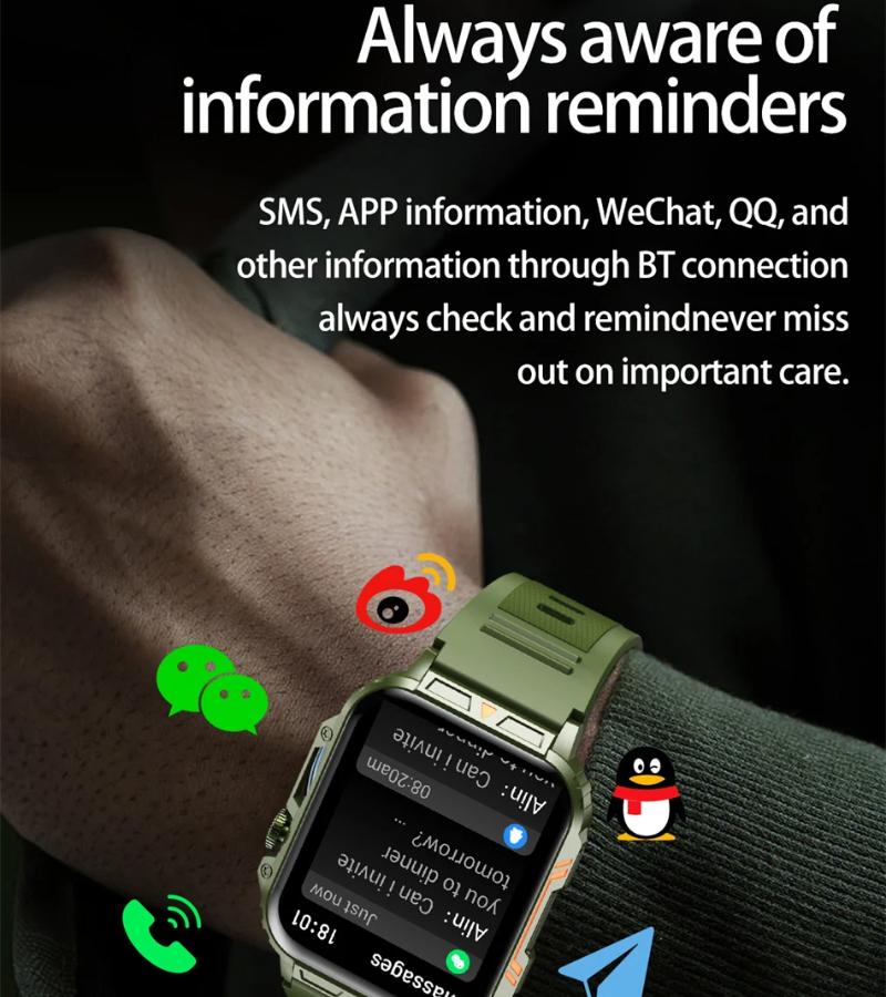 2025 New 1.95 Outdoor Military Man Smart Watch Men Bluetooth Call Smartwatch Men For Android IOS IP68 Waterproof Ftiness Watches