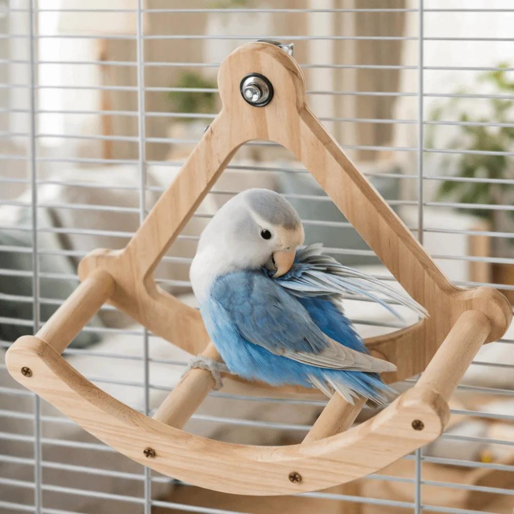 Bird Perch Toy Wooden Bird Swing Toys Hanging Bite Resistant Parrot Stand Wheel Durable Parrot Enrichment Toy Entertainment